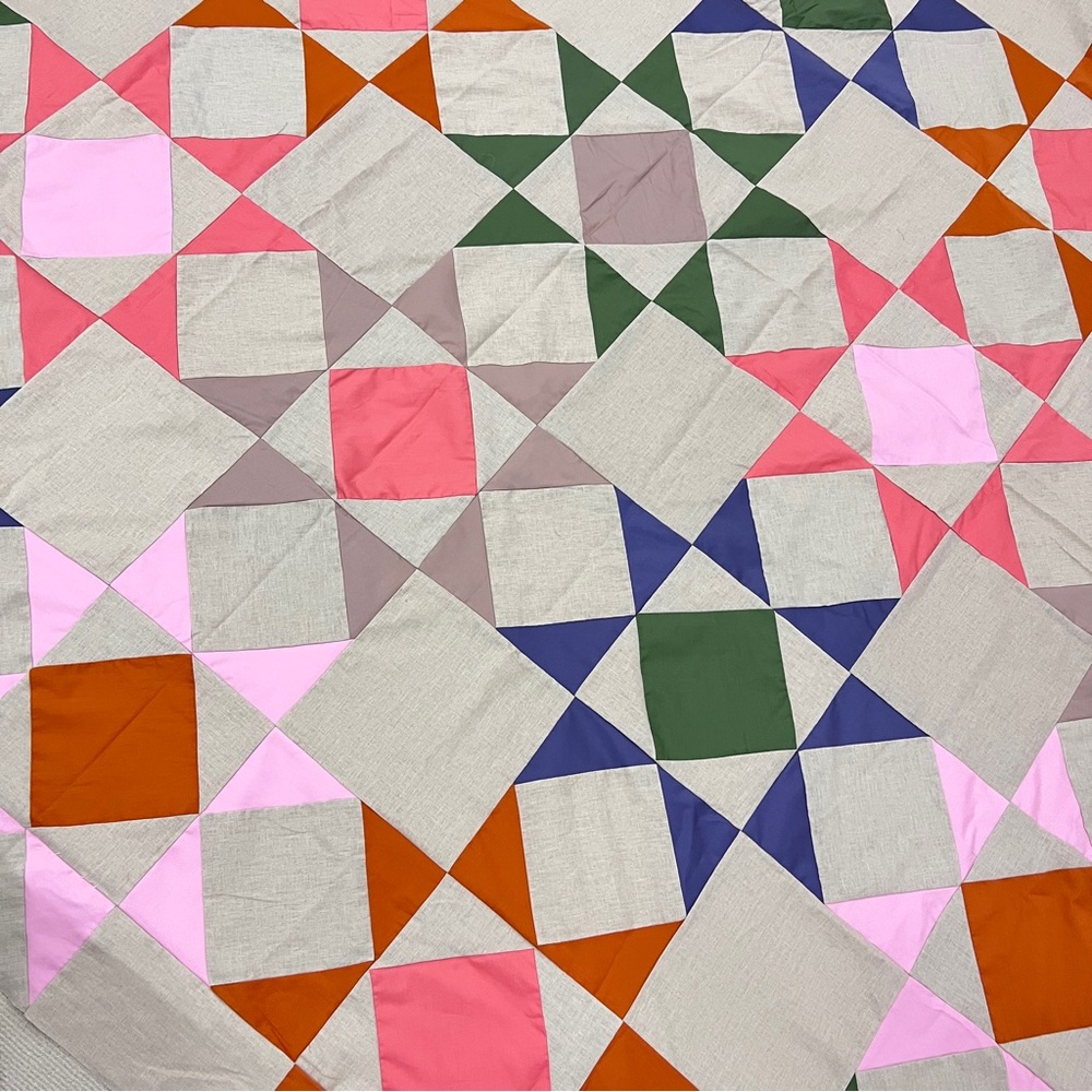 Handmade 8 Point Stars Patchwork Cotton Quilt Top/Topper 86x86” - Picture 2 of 4
